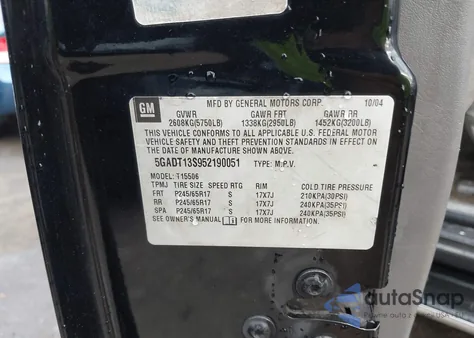 2005 Buick Rainier Cxl z USA, uszkodzony, nr VIN 5GADT13S952190051